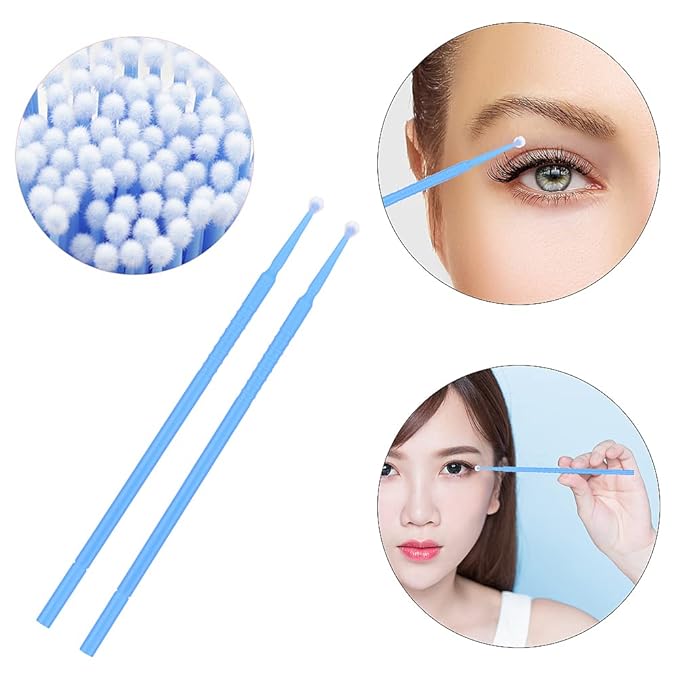 300 PCS Eyelash Extension Supplies Kit Disposable Micro Swab Brush Eyebrow Spoolies Lip Stick Brush Mascara Wand Applicator Makeup Brush Tool(Blue Sets)