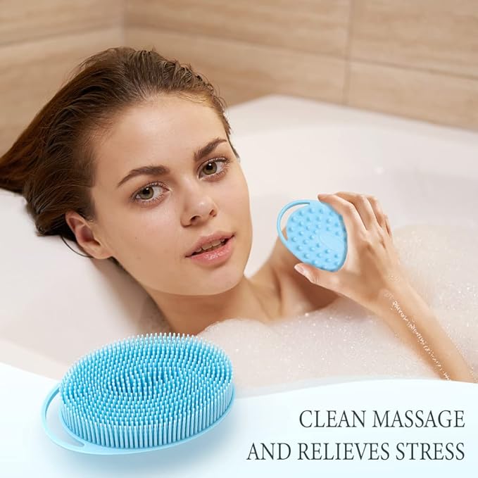 2 in 1 Silicone Body Scrubber Shampoo Brush, Shower Scrubber, Bath Scrubber,Exfoliating Scalp Massager, Loofah Clean Sanitary,Rapid Foaming-3 Pack, Black+blue+pink(new), PQRUU54635
