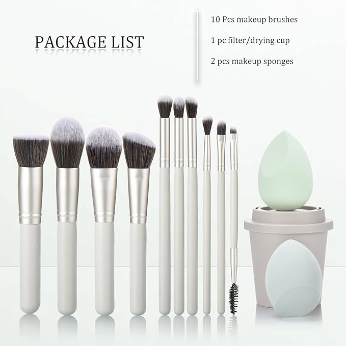 10Pcs Makeup Brush Set With Sponges And Drying/Storage Case,Best Gift For Women/Girls, Used For Powder, Foundation, Highlight, Eye Shadow, Concealer, Etc., Suitable For Beginners (Green 13pcs)