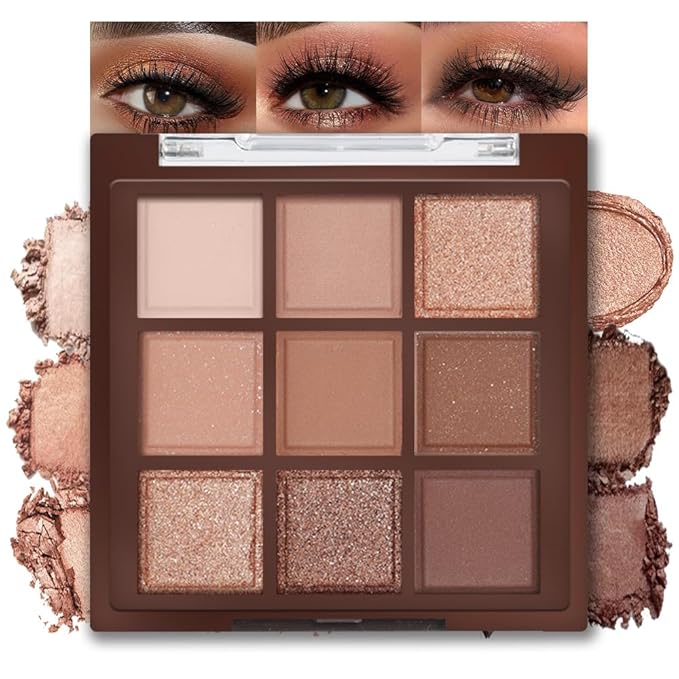 Neutral Nude Brown Smokey Eye Eyeshadow Palette Makeup, Matte & Shimmer Rose Gold Bronze Cream Eyeshadow Palette,Highly Pigmented Natural Eyeshadow for Eyes Long Lasting Naturing-Looking 04#