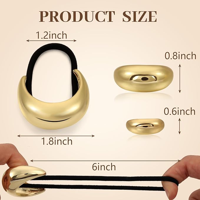 2PCS Gold Hair Ties for Women - Metal Hair Accessories for Thick Hair, Elegant and Durable Geometric Design, Ponytail Cuffs Stretchy Non-Damage