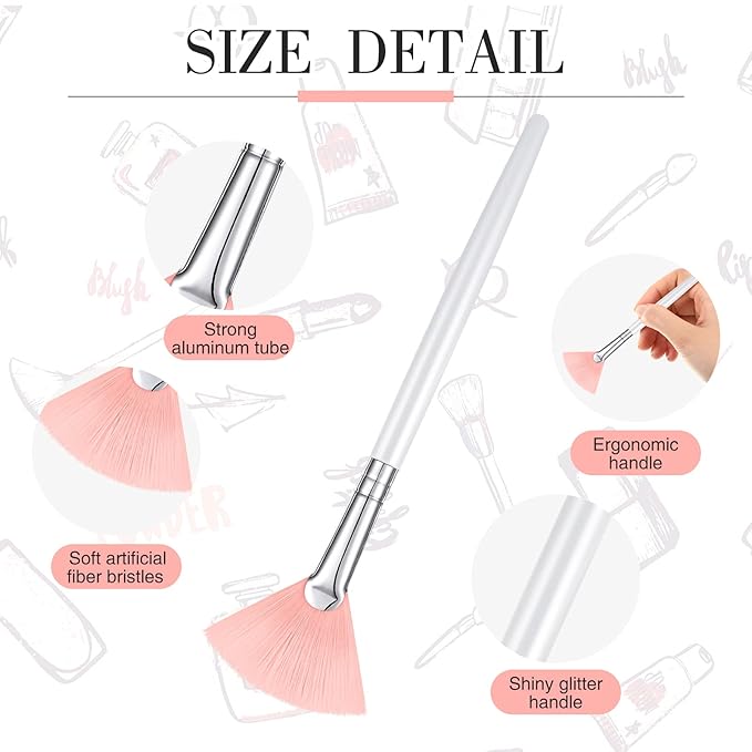 9 Pieces Facial Fan Mask Brushes, Soft Facial Applicator Brushes Tools for Peel Glycolic Makeup for Mud Cream(Pink, White)