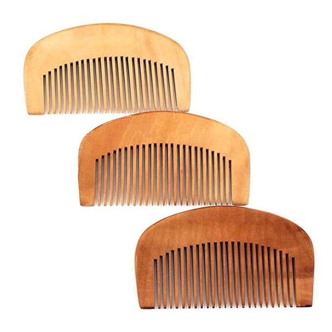 2 Pcs Brown Peach Wood Wooden Comb Anti-Static Comb Close Tooth Comb Styling Tools and Appliances