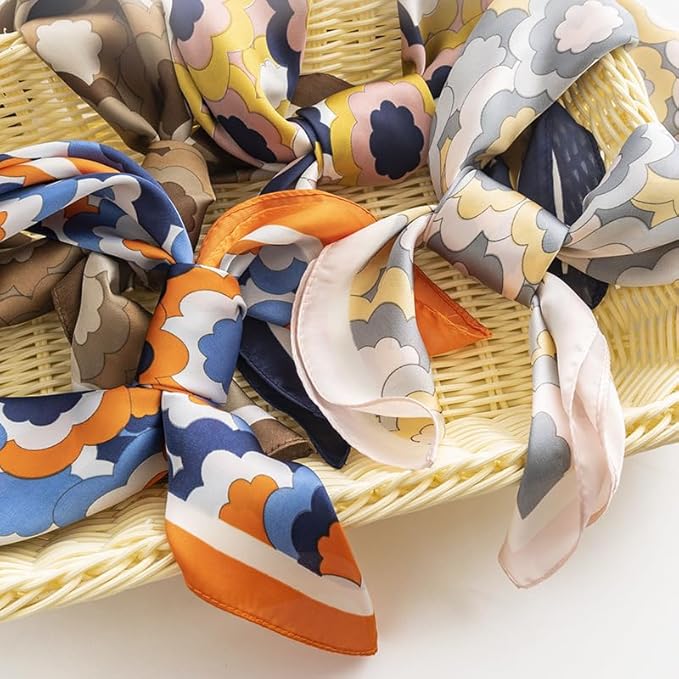 MINIDORA Satin Scarves for Women 27.5 × 27.5 inches Medium Square Elegant Silk Feeling Head Scarf
