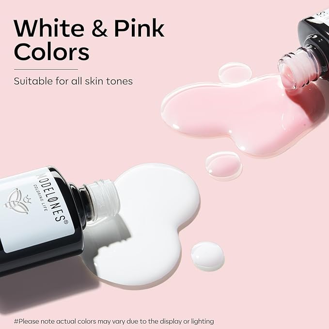 modelones Gel Nail Polish Set, 2 PCS 15 ML French Manicure White Pink Jelly Gel Polish Soak off U V LED Gel French Tip Gel Polish Spring Nails Art Manicure Home Gift For Women Girl