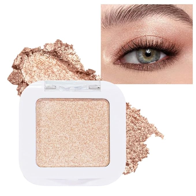 evpct Light Nude Brown Shimmer Single Eye shadow Palette Makeup for Older Women, Iced Latte Glitter Sparkly Cream Eye Shadow Palette Brightener for Older Women, High Pigment Monochrome Mini Eyeshadow