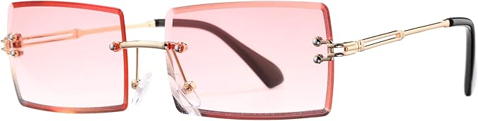 Rectangle Sunglasses for Men/Women Small Rimless Square Shade Eyewear