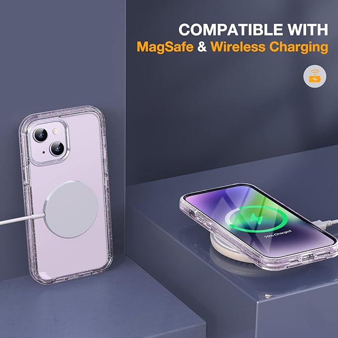 Miracase Glass Series Designed for iPhone 14 Plus Case 6.7 inch, 2023 Upgrade Full-Body Clear Bumper Case with Built-in 9H Tempered Glass Screen Protector and Camera Lens Protector,Glitter Clear