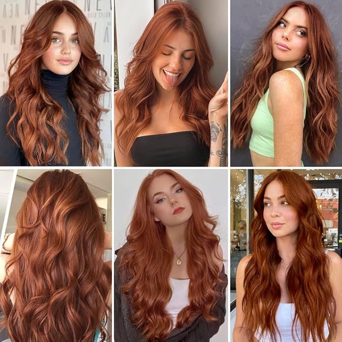NAYOO Long Auburn Wavy Wig for Women 26 Inch Middle Part Curly Wavy Wig Natural Looking Synthetic Heat Resistant Fiber for Daily Party Use (Auburn)