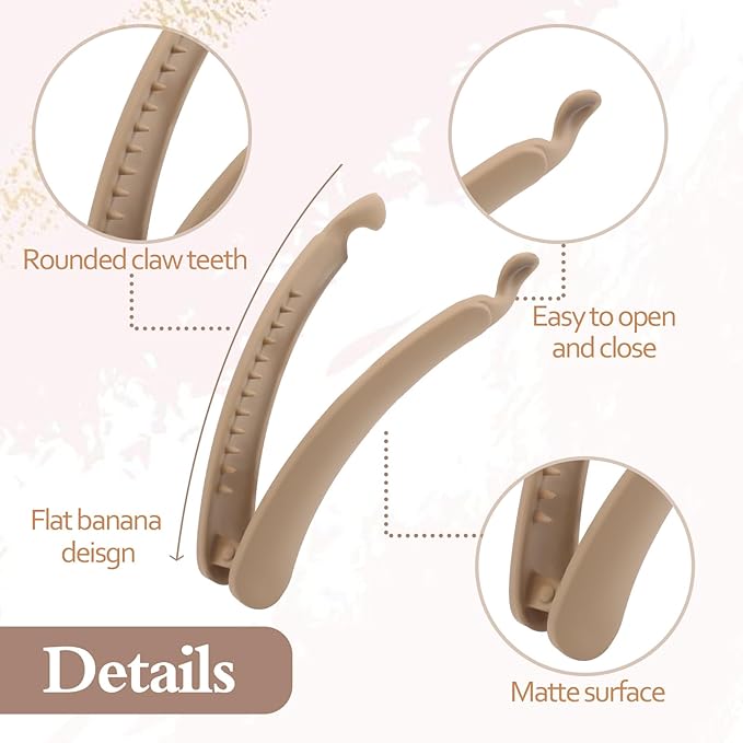 6 PCS Banana Hair Clips, Brown Banana Clips for Women Girls, Claw Clips for Thick Thin Hair, 4 In Hair Clips for Ponytail Holders, Women Hair Accessories Gifts, Simple