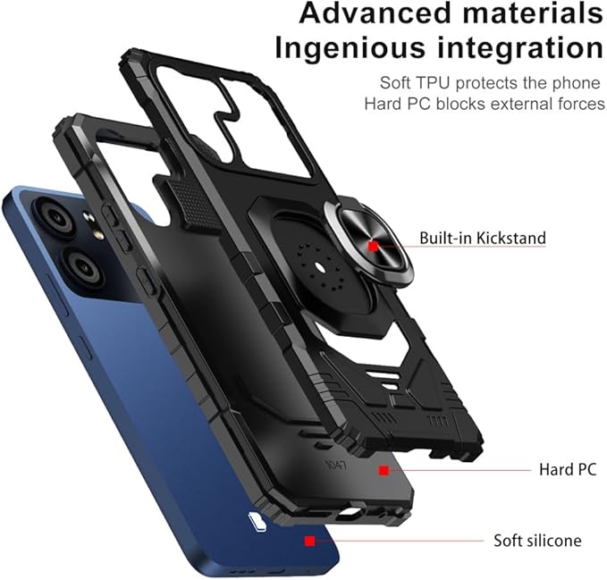 for BLU View 5 B160V / BLU F5 5G Case with 1 Pack Screen Protector,Dual Layer Hybrid Heavy Duty Defender Protection,Sleek Rugged Reinforced Cushion Corner Kickstand Shockproof Bumper Cover Black