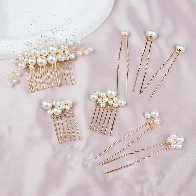 8 Pcs Pearl Hair Combs Set Wedding Bridal Rhinestone Hair Pins for Bridesmaids Brides Flower Girls Hair Accessories