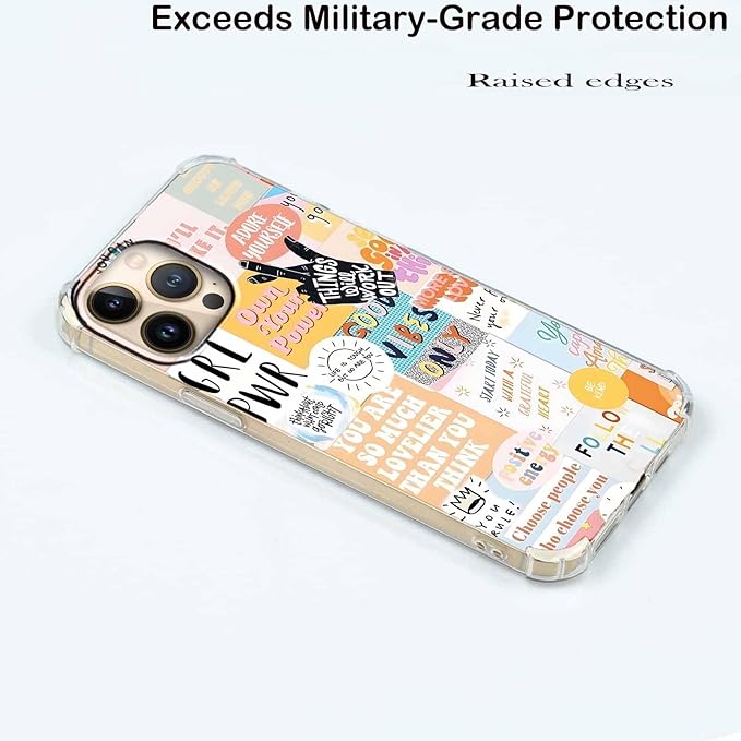 Case for iPhone 15 Pro Max with Beige Design,Cute Inspirational Positive Quotes Collage Pattern,Trendy Soft TPU Bumper Phone Cover(15pm,Yellow)