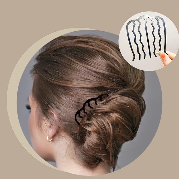 8 Piece Hair Side Combs Metal Hair Fork Clip with Teeth Hair Pin Stick for Updo Bun, U Shape Hair Combs Hair Tool for Vintage Hairstyle Hair Accessories, Black (4 Size)
