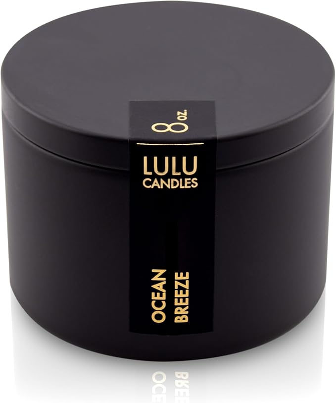 Lulu Candles | Ocean Breeze Scented Candle | Smells Fresh & Oceany | Luxury Scented Soy Tin Candle | Hand Poured in The USA | Highly Scented & Long Lasting (8 Oz. Tin)