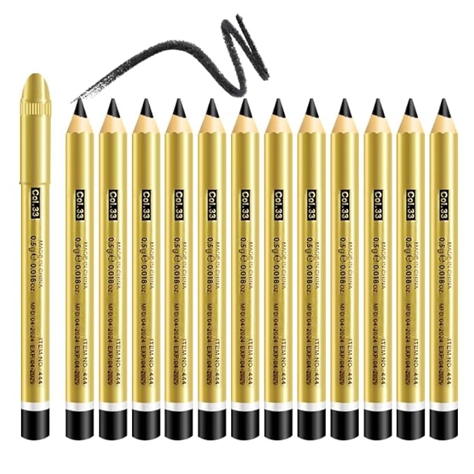 12 Pcs Black Pencils Set for Paint to Draw Eyebrows, Eyeliner, Eyelids, Hair, Beard,Etc. Daily Makeup (BLACK-12pcs)