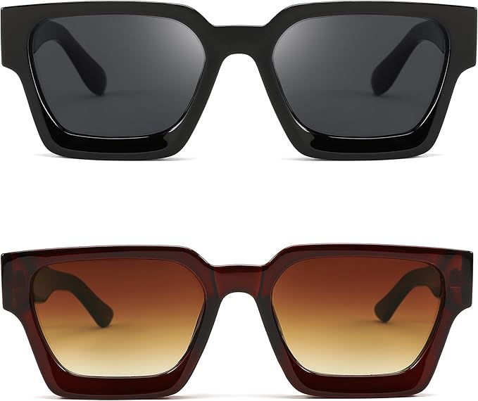 FEISEDY Retro 90s Square Sunglasses for Women Men Trendy Chunky Rectangle Sunglasses UV400 Protection B2385
