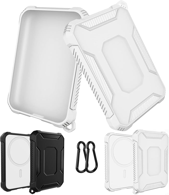 2 Pack Case Compatible with Magsafe Battery Pack Cover, GHIJKL Slim TPU Carbon Fiber Design Protective Case Cover with Keychain Anti-Shockproof Rugged Bumper Shell for Magsafe Battery Pack