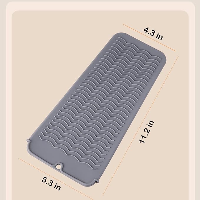 Heat Resistant Silicone Mat with Hanging Hole, Straightener Heat Resistant Travel Mat & Pouch for Curling Iron, Flat Iron and Other Hot Hair Styling Tools, 11 x 5 in, Gray