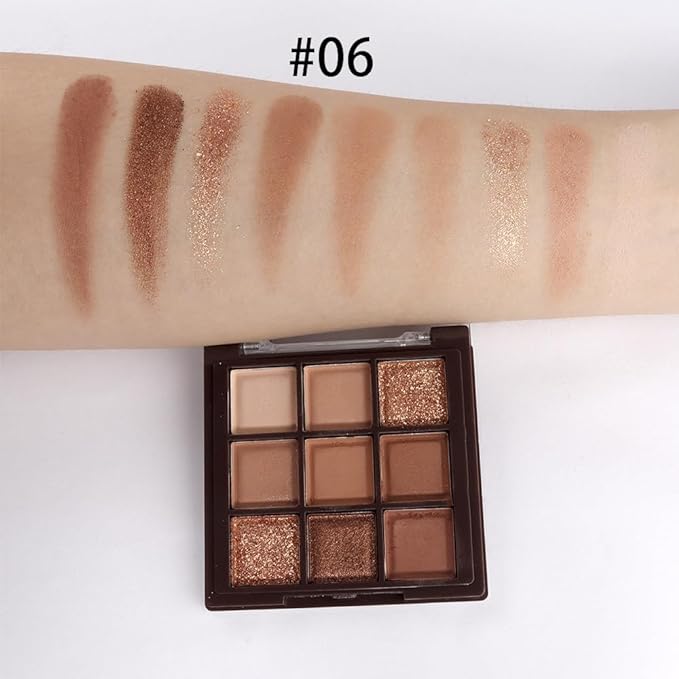9 Colors Nude Champagne Gold Matte Shimmer Eyeshadow Palette for Eye Makeup,High Pigmented Brown Eye Shadow Primers Powder Palet de sombras de ojos-06#