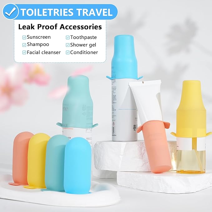 16 Pack Travel Essentials Silicone Bottle Covers,Accessories Luggage for Women Men,Travel Size Toiletries,Elastic Sleeves for Leak Proofing,Cruise Ship Essentials,Cruise Essentials 2024