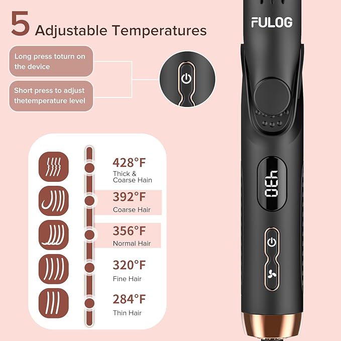 360° Airflow Styler Curling Iron, 1.25 Inch Hair Straightener and Curler 2 in 1, LED Display Curling Flat Iron with Cooling Air Vents to Lock in Style, Adjustable Temp Curling Wand (Black)