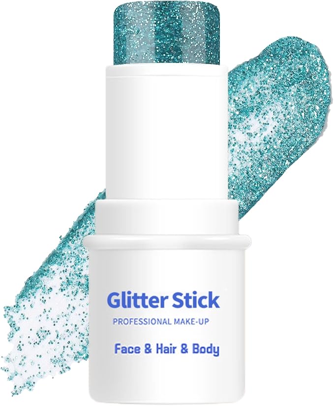 Green Body Glitter Stick Shimmer Sparkle Face Glitter for Face Body Hair Eyes, Glitter Makeup Stick for Rave Festival Party Concerts, Long-Lasting Vegan Cruelty-Free