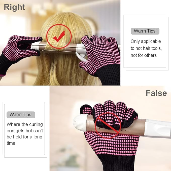 IKOCO Heat Gloves for Hair Styling, 2Pcs Heat Resistant Gloves with Silicone Mat Pouch for Curling Iron, Flat Iron, Straightener, Hot Hair Tools