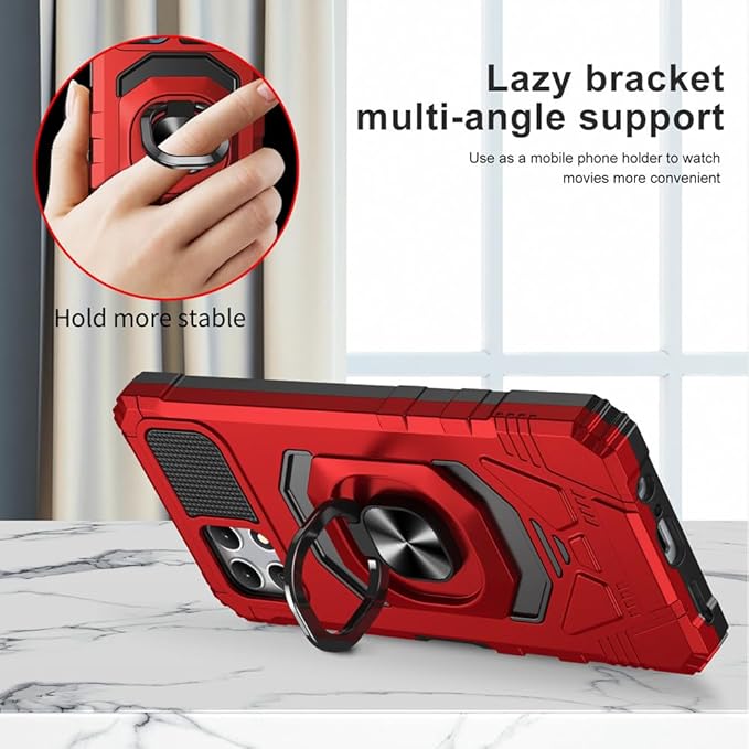 for T-Mobile Revvl 7 5G Case with Screen Protector,Revvl 7 5G Phone Case Military Grade Protection Built-in Magnetic Ring Stand Soft Rugged Silicone Corner Shockproof Cover for T-Mobile Revvl 7 Red