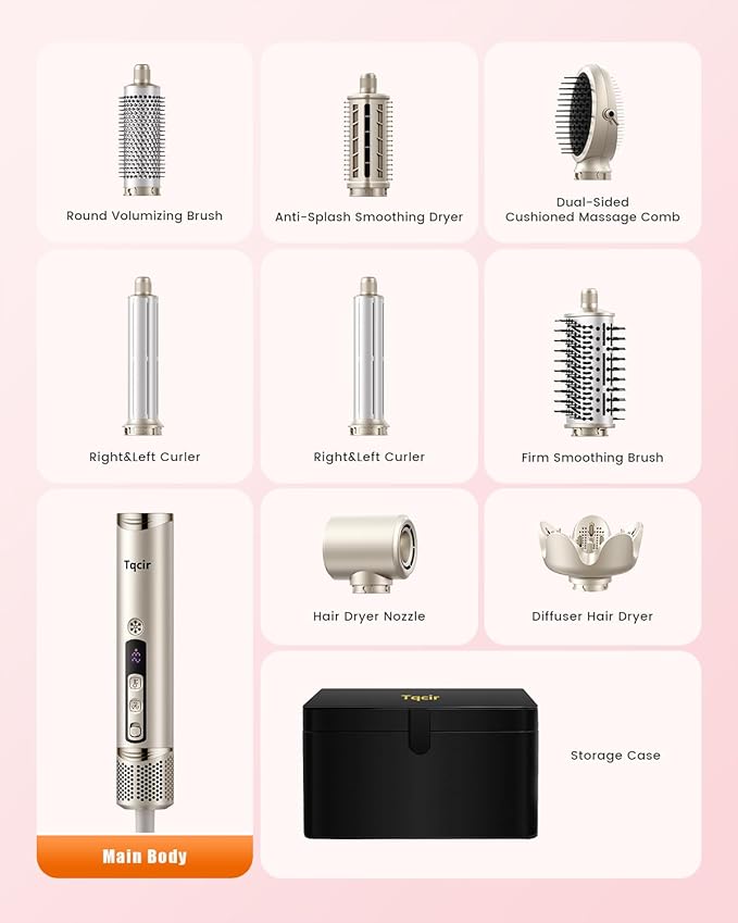 8-in-1 Professional Hot Air Styler&Hair Dryer Brush, Powerful Multi-Styler with Auto-Wrap Curler with Storage Case, Fast Drying Curling Straightening Volumizing Without Heat Damage