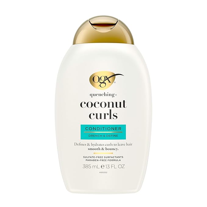 OGX Quenching + Coconut Curls Curl-Defining Conditioner, Nourishing Curly Hair Conditioner with Coconut /Citrus Oil & Honey, Paraben-Free with Sulfate-Free Surfactants, 13oz