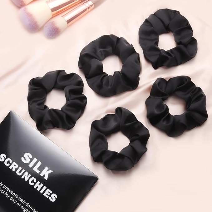 5 Pcs, Black Silk Hair Scrunchies,Gifts Ideas - Mothers Day Gifts from Daughters, Funny Gifts for Mothers Day Mon Grandma Girlfriend