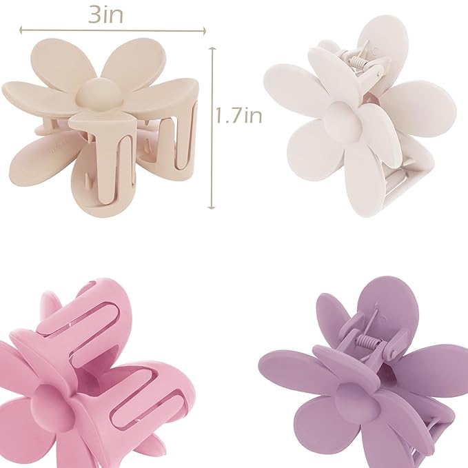 Flower Hair Clips 6 PCS Flower Claw Clips Daisy Clips for Women Matte Large Claw Clips Strong Hold Jaw Clamps Hair Accessories for Thick Hair 6 Colors