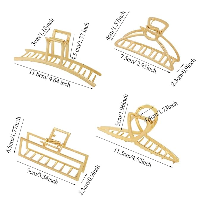4pcs Metal Gold Hair Clips for Women, Geometry Square Cross Big Small Hair Clamps Jaw Crab Barrette for Thick Thinner Long Hair, Fashion Women's Hair Accessories Styling Tools Gifts