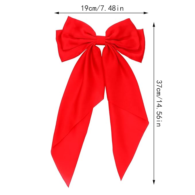 Silky Satin Oversized Hair Bows for Women Girls 4 PCS Hair Ribbon Bow Hair Clips with Long Tails(Black, White, Red, Beige )