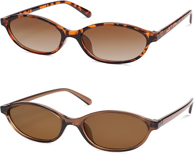 Retro Oval Cat Eye Sunglasses for Women Y2k Trendy Narrow Sunnies Designer Sun Glasses AR82253
