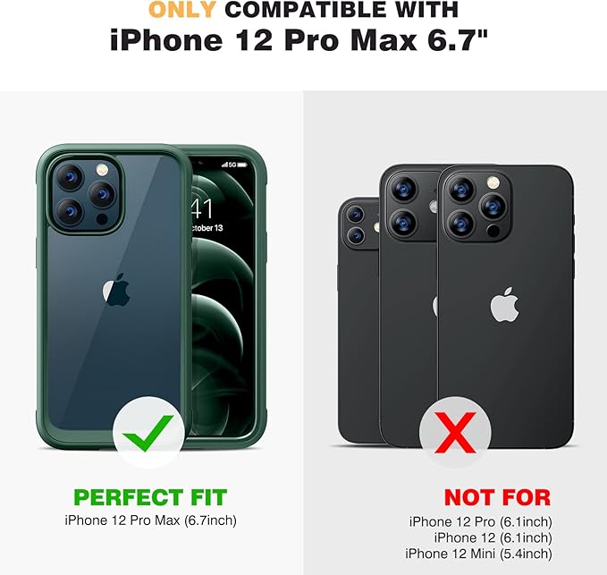 Miracase Designed for iPhone 12 Pro Max Case, Full Body Rugged Case with Built-in Touch Sensitive Anti-Scratch Screen Protector, Soft TPU Case Compatible with iPhone 12 Pro Max 6.7", Dark Green