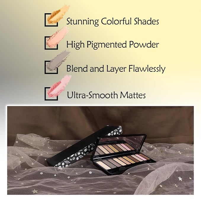 Ten-Color Eyeshadow Palette, Nude White Brown Grey Bronze Gold Light Pink 10 Shimmer and Matte Shades, Blendable Powder, Everyday Eye Makeup, Vegan and Cruelty-Free, Built-In Mirror and Brush, 03#