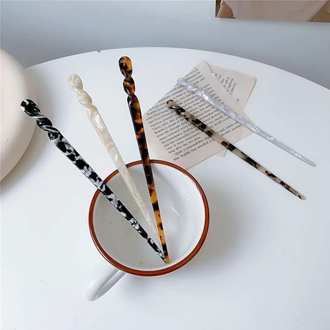 8 Pieces Acetate Hair Sticks Leopard Print Hair Pins, Tortoise Shell Hairpin Vintage Hair Chopsticks Retro Hairpins Disk, Hair Accessories for Women Girls