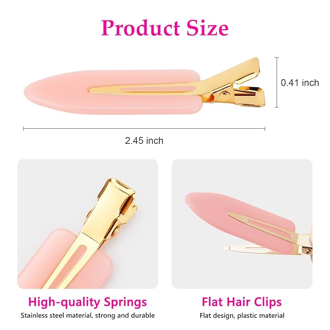 D 6 Pcs Hair Clips No bend Hair Clips No Crease Hair Clip Makeup Clips for Women and Girls Flat Hair Clips for Hairstyling Salon Golden Handle(Pink)