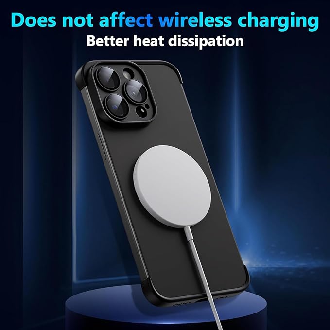 for iPhone 16 Pro Max Frameless Bumper Case with Camera Lens Protector, Slim Fit No Back No Frame Design TPU Bumper Compatible with MagSafe Excellent Heat Dissipation Minimalist (Titanium Gray)