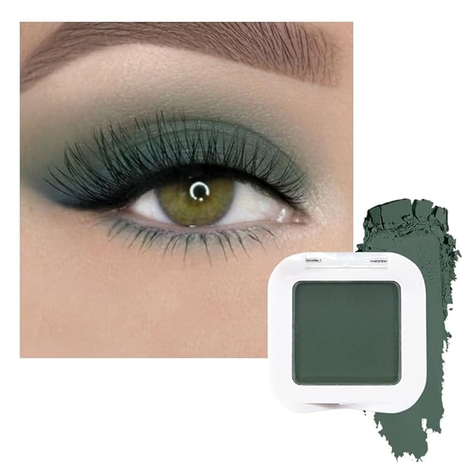 evpct Matte Dark Green Single Eye Shadow Palette Makeup for Older Women, Forest Green Cream Eyeshadow Palette Single for Older Women Matte, Monochrome High Pigment Mini Eyeshadow Sombra Para Ojos, 16