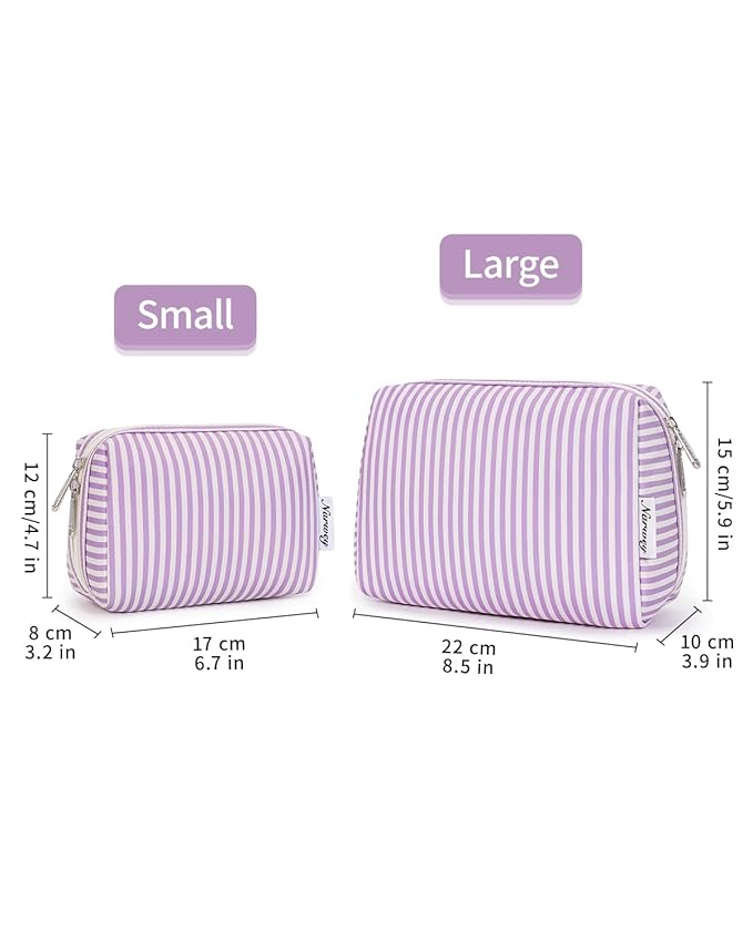 Narwey Striped Makeup Bag Travel Cosmetic Bag Organizer Toiletry Bag Make Up Bags with Compartments for Women Girls (Large, Purple Stripe)