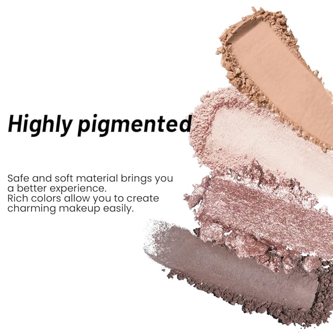 evpct 4 Colors Travel Eye Shadow Quad Palette Makeup, Bright Nude Champagne Gold Brown Cocoa Glitter Sparkly Shimmer Matte High Pigment Mini Eyeshadow Palette for older Women, Built in Mirror, A01