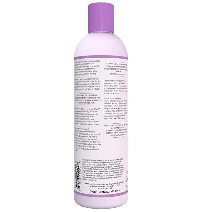 Okay Lavender Shine&Hydration Conditioner Helps Replenish,Nourish and Hydrate Hair Sulfate,Silicone,Paraben Free For All Hair Types and Textures Made in USA 12oz (OKAY-LAVC12)