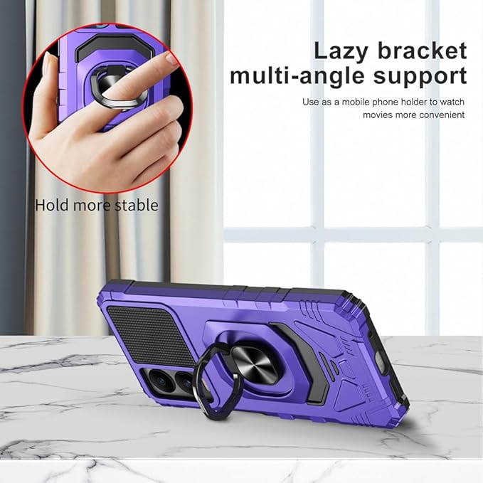 for Cricket Icon 6 / ATT Verge Case with 1 Pack Screen Protector,Dual Layer Hybrid Heavy Duty Defender Protection,Sleek Rugged Reinforced Cushion Corner Kickstand Shockproof Bumper Cover Purple