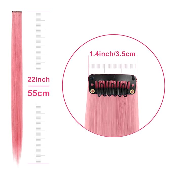 22 Pcs Colored Hair Extensions, Multi-colors Party Highlights Clip in Synthetic Hair Extensions 22 inch Rainbow Hairpieces for Girls Women Kids Favor Gift (Colorful Set)