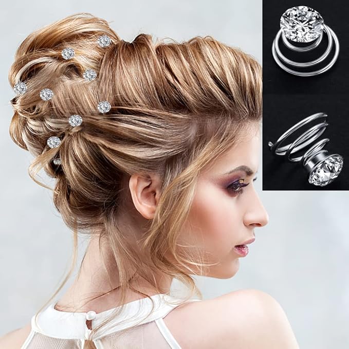 60 PCS 4 Shapes Gems Rhinestone Twister Hair Studs Set Diamond Spiral Pearl Flower Jewels Hair Pins Sticks for Wedding, Bridal, Prom, Party and Special Occasion, Pearl