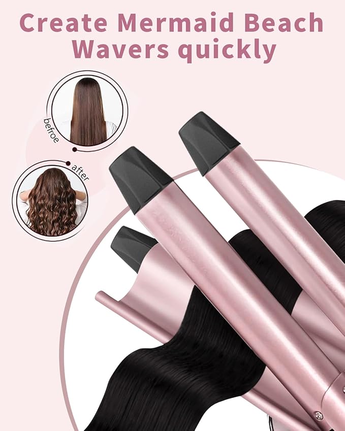 6 in 1 Curling Iron, Curling Wand Set with 3 Barrel Curling Iron and 5 Interchangeable Ceramic Curling Wand (0.35"-1.25”), Instant Heat Up 2 Temp Wand Curler, Include Heat Protective Glove & 2 Clips