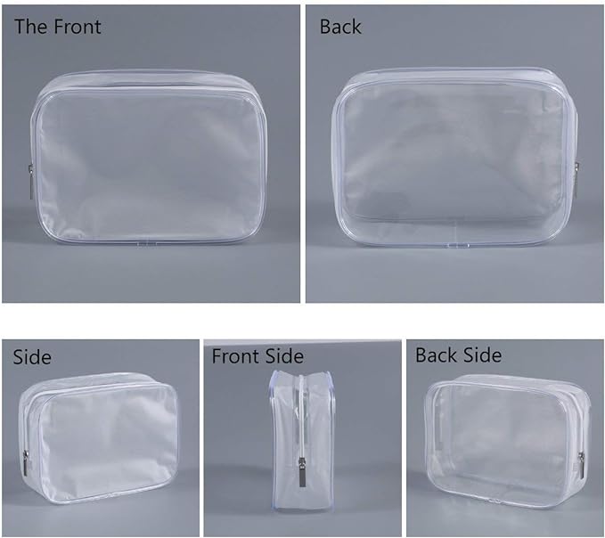 6 Pack Clear Toiletry Carry Pouch with Zipper Portable Plastic Waterproof Cosmetic Bag TSA Approved for Vacation Travel Bathroom and Organizing (White, Small)